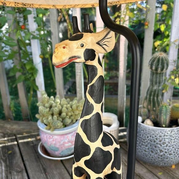 Wooden Giraffe Table Desk Lamp Light Vintage Mid-Century Metal Base 33" Tall - Picture 8 of 16